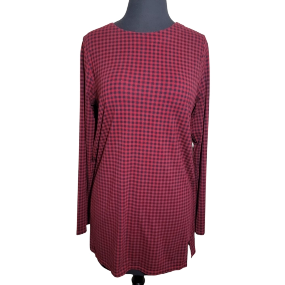 J. Jill women's size small luxe supima cotton gingham plaid tunic top red black